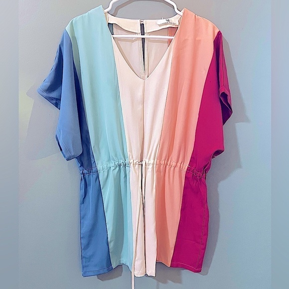 Urban Daizy color block short sleeve romper drawstring waist size small - Picture 1 of 7